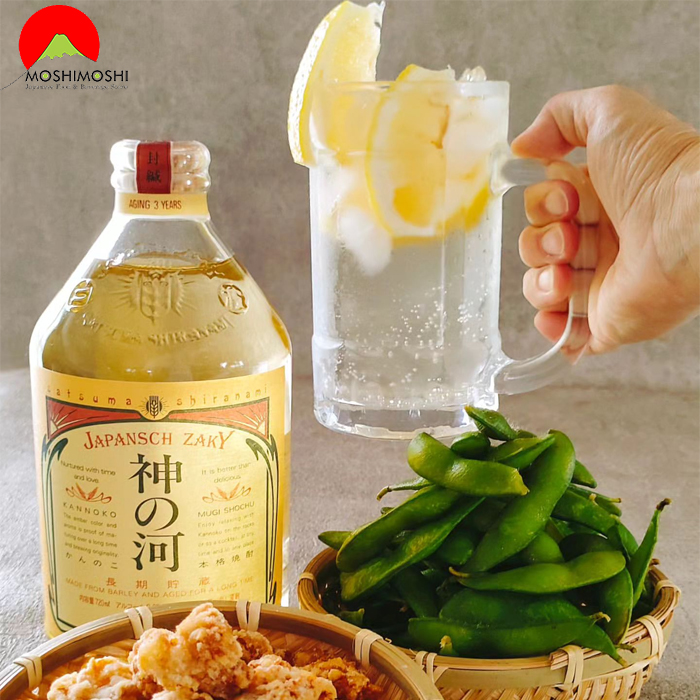 Cách uống rượu shochu Kan No Ko Mugi 720ml Nhật Bản với nước có ga