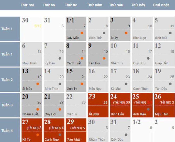 lịch nghỉ tết nguyên đán 2020