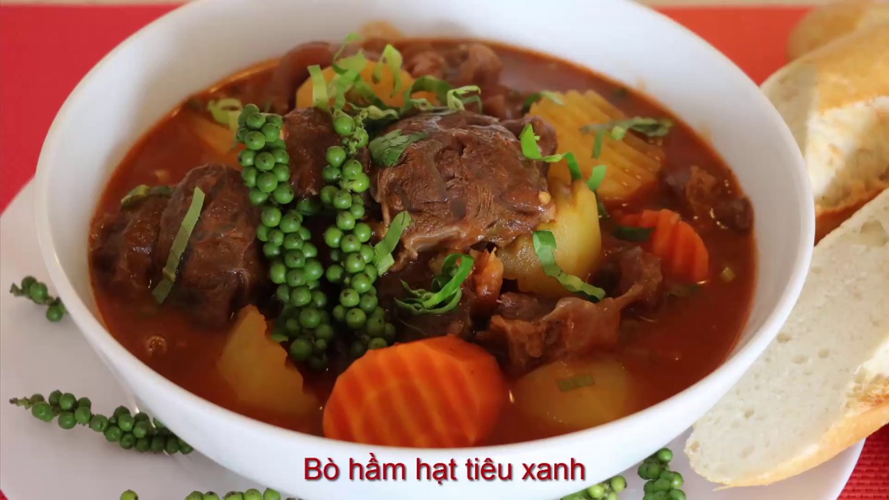 chế biến bắp bò hầm tiêu xanh