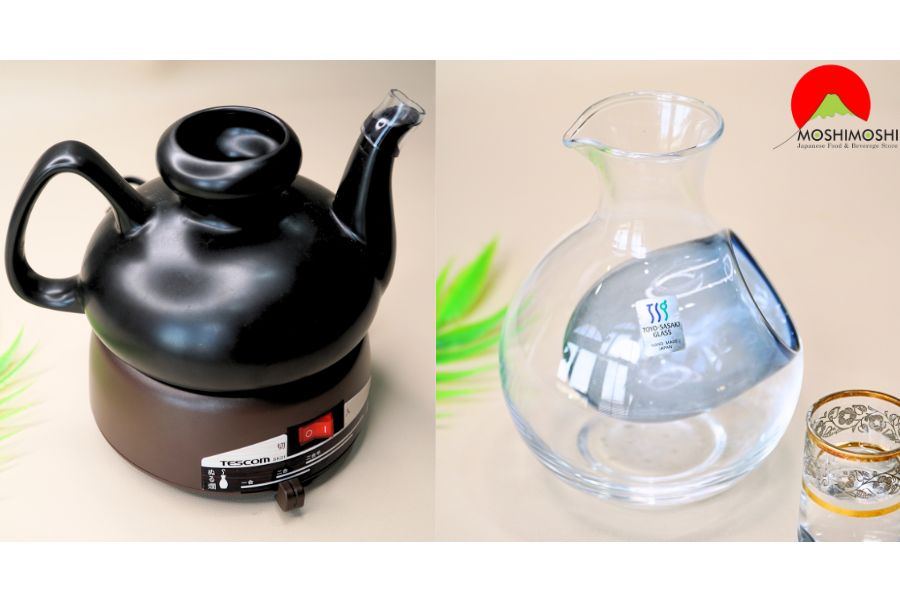 bình hâm nóng và bình thuỷ tinh làm lạnh sake