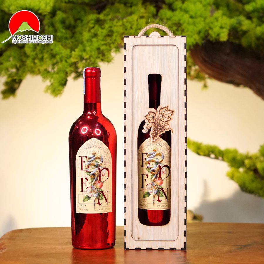 Rượu Vang Ý Eden Primitivo Hình Con Rắn & Hộp Gỗ Làm Quà Tặng