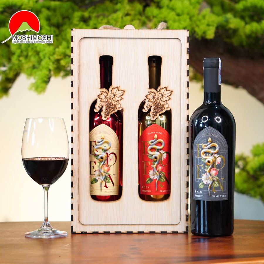 Rượu Vang Ý Eden Primitivo Hình Con Rắn & Hộp Gỗ Làm Quà Tặng