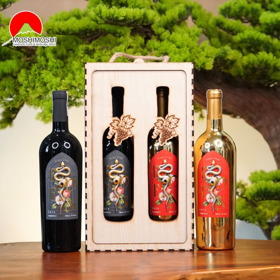 Rượu Vang Ý Eden Primitivo Hình Con Rắn & Hộp Gỗ Làm Quà Tặng
