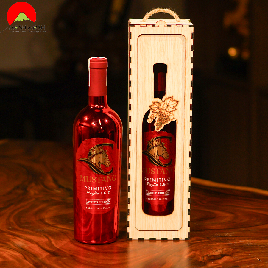 Hộp Quà Gỗ Đơn Rượu Ngựa Vang Ý Mustang Primitivo 2026