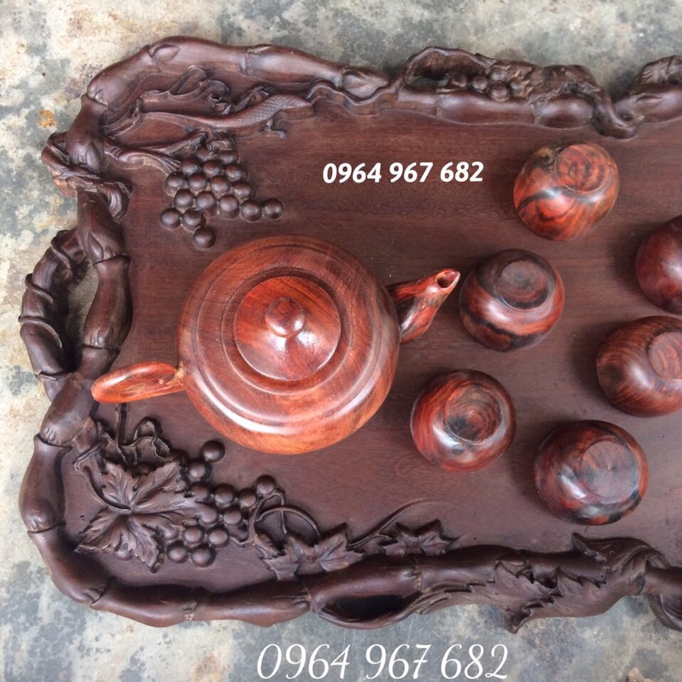 Khay trà trạm trúc nho + ấm chén 4