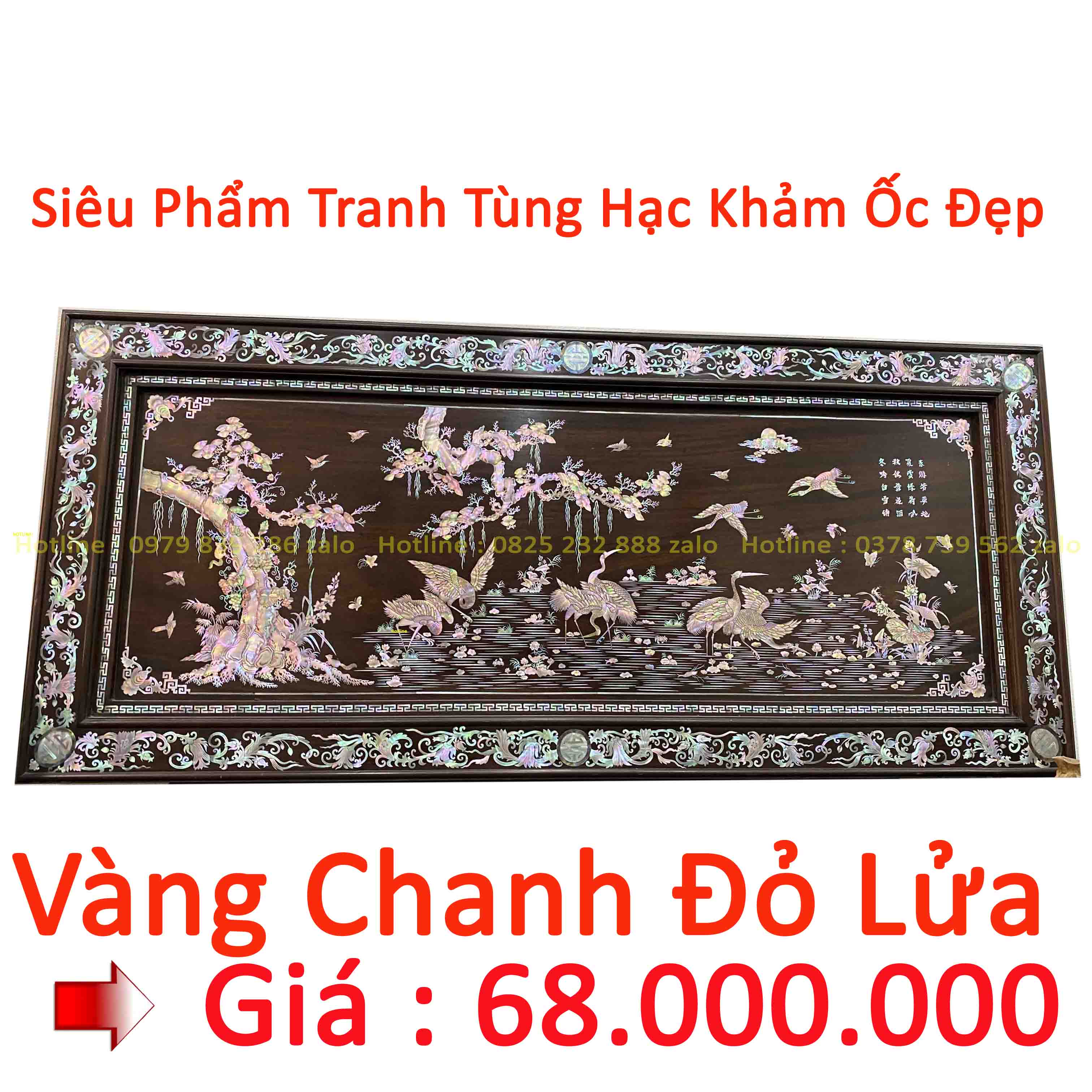 #Tranh_Tùng_Hạc_Khảm_Ốc_Vàng_Chanh_Đỏ_Lửa