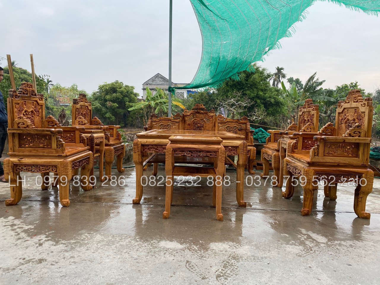 BộBàn Ghế Ngũ Lân Vờn Cầu 8 Món Gụ Ta Quảng Bình