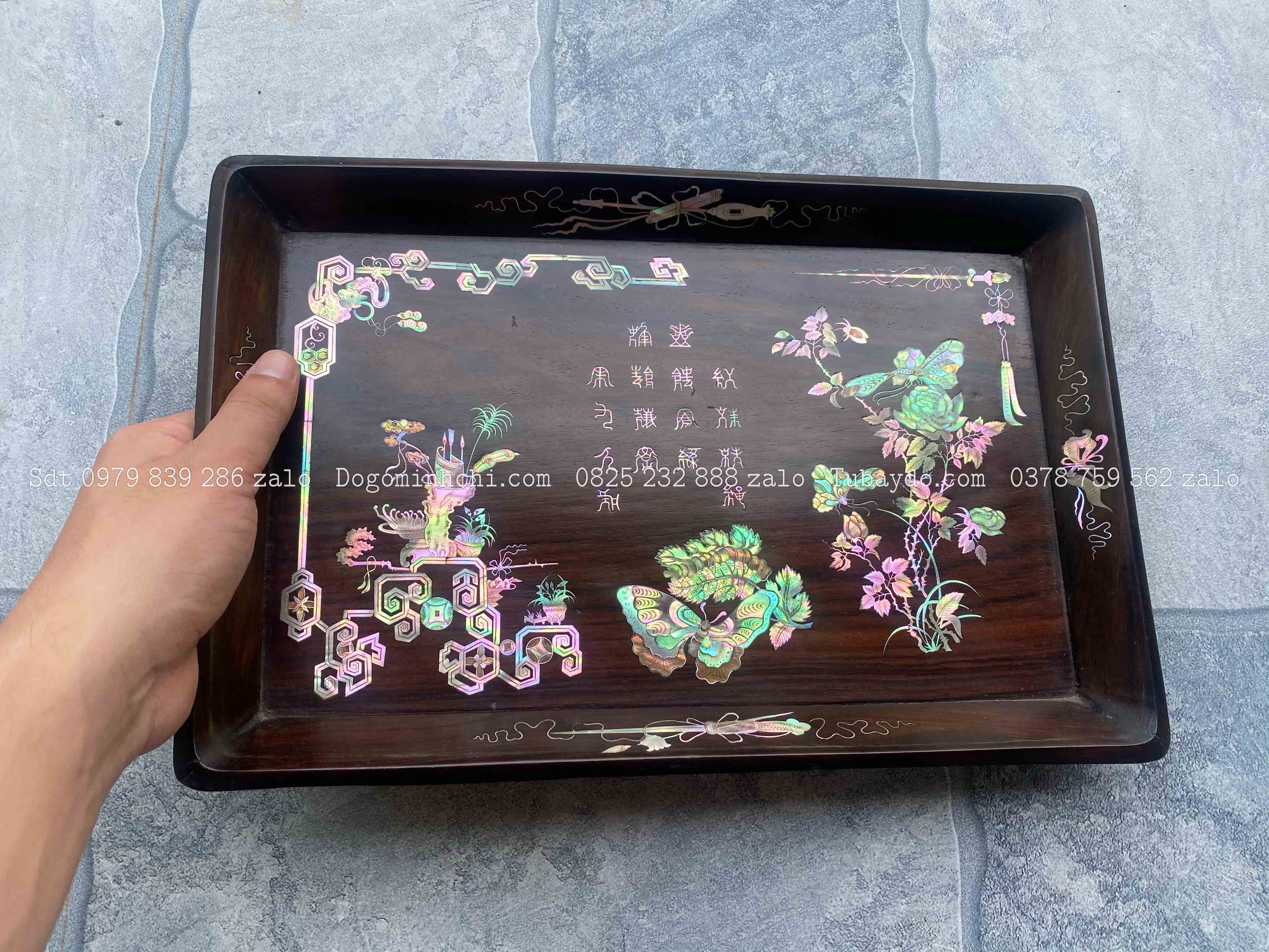 #Khay_Lan_Gỗ_Trắc_Khảm_Ốc_Đẹp_Vàng_Chanh_Đỏ_Lửa_5