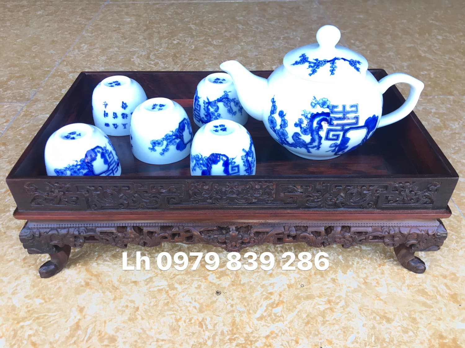 Khay Trà Hoa Lá Tây Gỗ Trắc