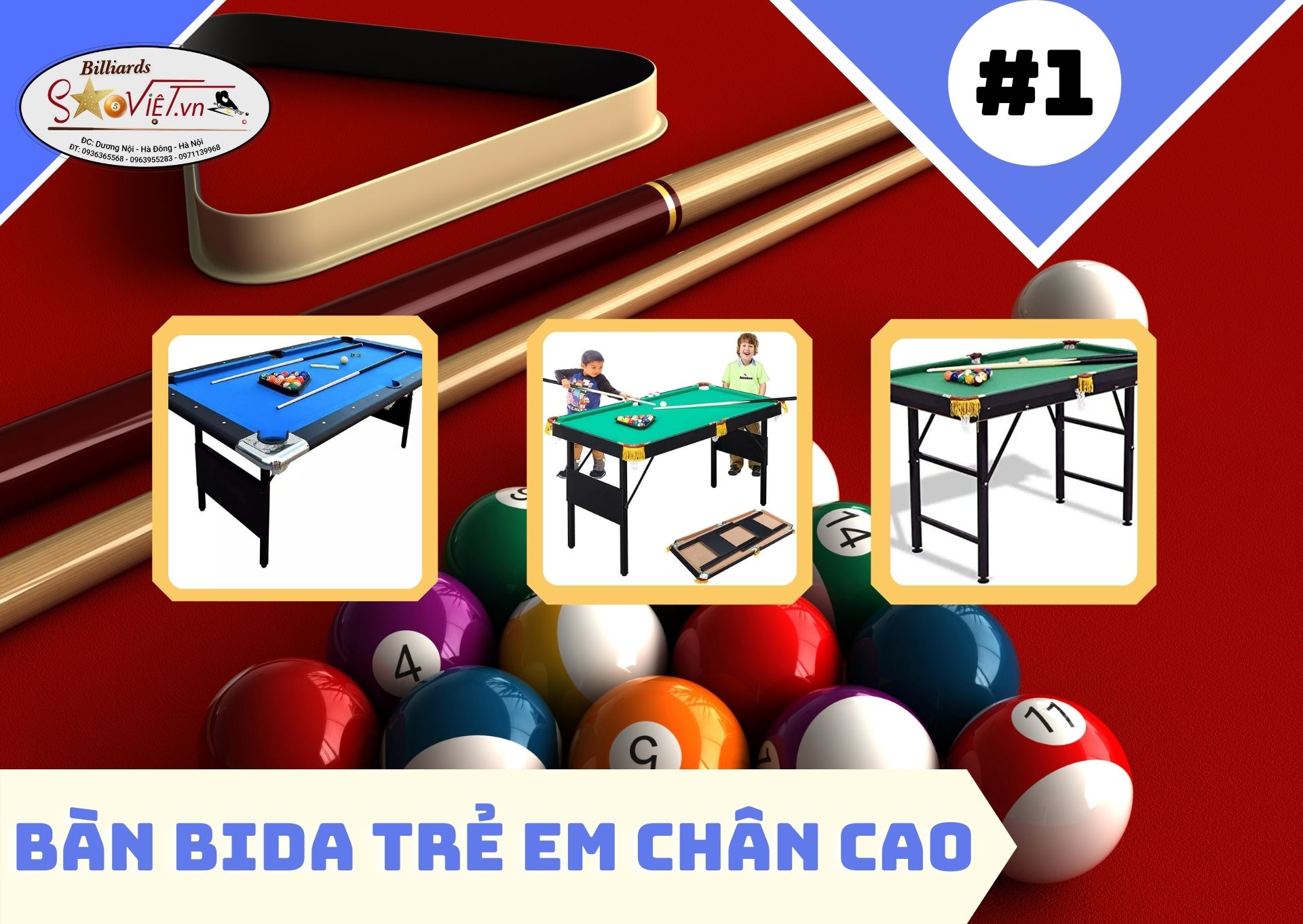 bàn bida trẻ em chân cao
