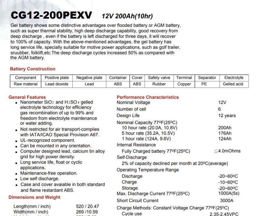 Ắc quy vision gel cg12-200 pexv (12v - 200ah), gel 100% 2 vision gel 200
