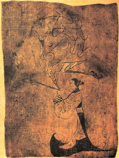 'Lady, Dragon and Phoenix' ancient Chinese silk painting (476-221 BC)