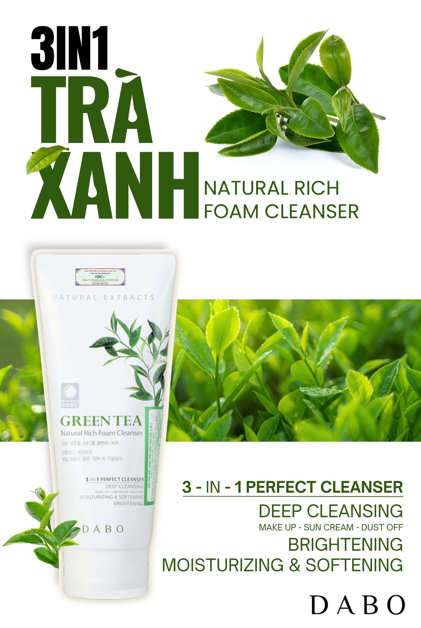 Sữa rửa mặt Trà Xanh 3in1 Dabo