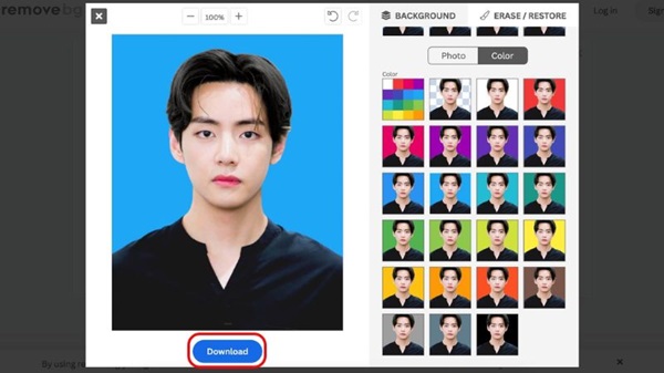 Nhấn nút “Download” để lưu ảnh
