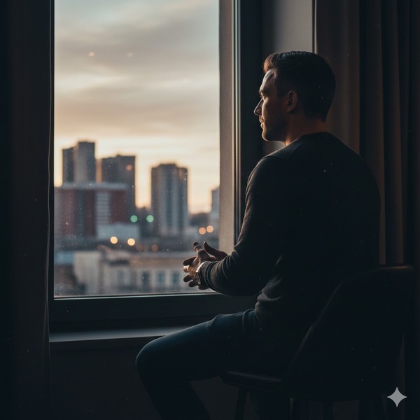 Ngồi xoay lưng, ánh mắt nhìn xa