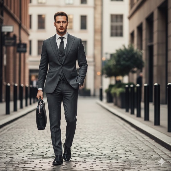 Bước đi khoan thai, tay đút túi: Tạo cảm giác thư thả nhưng vẫn rất lịch duyệt.