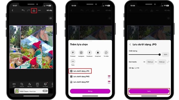 Chọn lưu để hoàn thành cách ghép 2 ảnh vào 1 khung