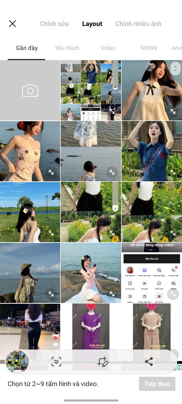 Chọn ảnh cần ghép và nhấn tiếp tục