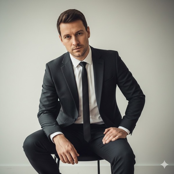 Ngồi nghiêng đầu, ánh mắt sắc sảo