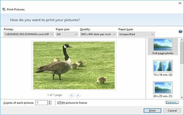 Bạn có thể tùy chỉnh cỡ giấy, kích thước giấy, máy in, fit picture to frame
