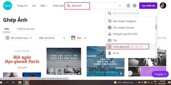 Chọn trang ghép ảnh trên canva