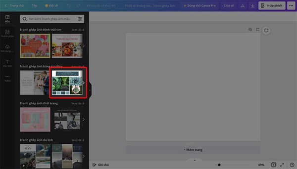Chọn mẫu có sẵn để ghép ảnh