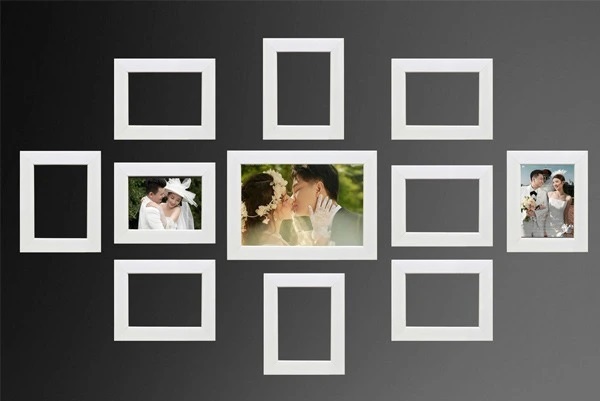 Bộ khung ảnh cưới treo tường với màu trắng tinh khôi