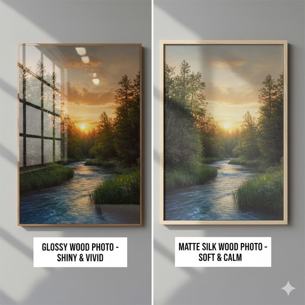 So sánh khi in ảnh trên gỗ láng tráng gương và gỗ lụa nhám