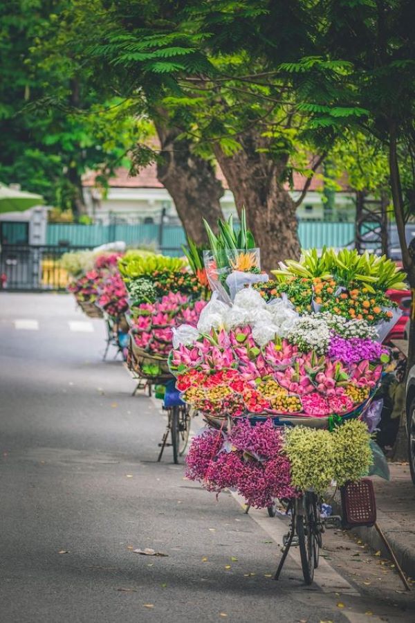 Những gánh hàng hoa rực rỡ cũng là biểu tượng của đường phố Hà Nội