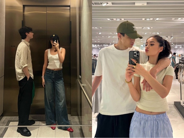 Chụp ảnh trước gương với người yêu