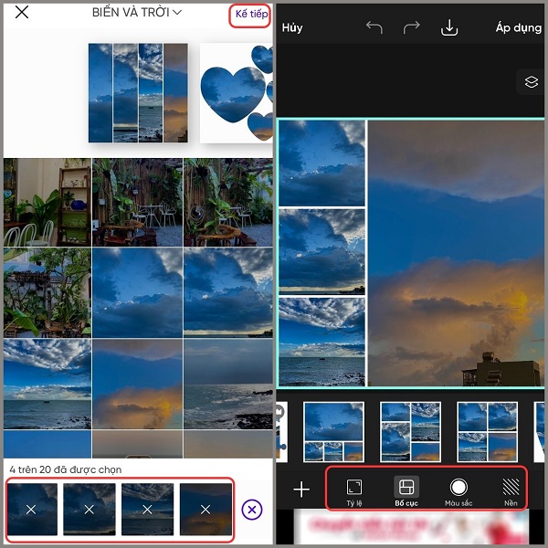 Ghép ảnh bằng chế độ lưới của ứng dụng Picsart