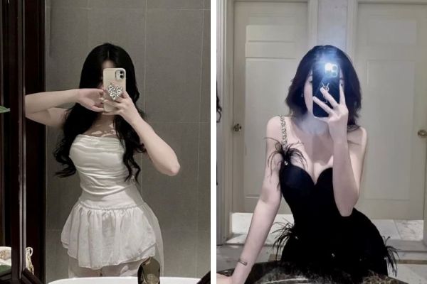 Selfie trước gương đúng góc với váy body