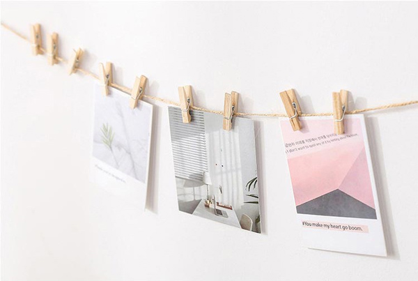 Treo ảnh đẹp bằng dây thừng và kẹp giấy