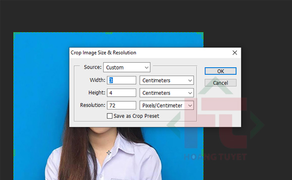 Đặt thông số kích thước là 3x4cm hoặc 4x6 tùy mục đích sử dụng ảnh