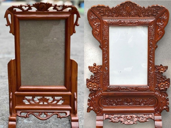 Khung ảnh thờ 20x30 cổ điển, chạm khắc hoa văn truyền thống