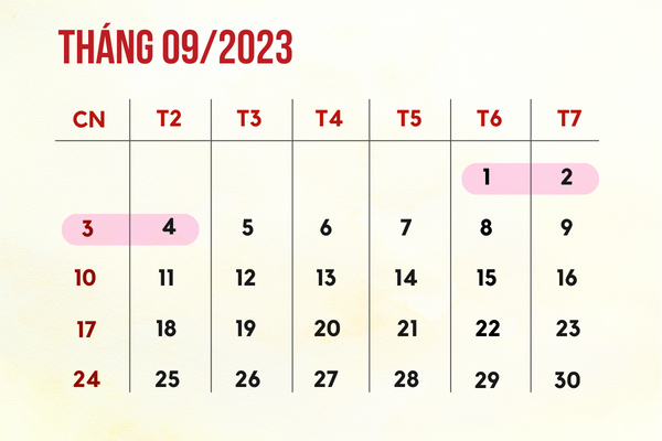 Nghỉ 2/9 của NLĐ có chế độ nghỉ thứ 7 và CN phương án 1