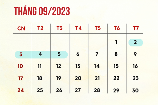Nghỉ 2/9 của NLĐ có chế độ nghỉ thứ 7 và CN phương án 2