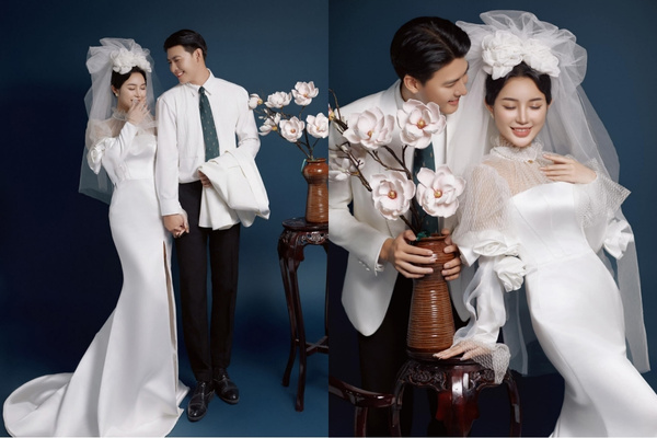 Phông nền ảnh cưới Hàn Quốc màu xanh dương nhẹ nhàng nhưng sang trọng