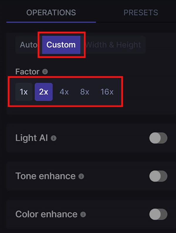 Chọn Custom và chọn độ phân giải 1x, 2x, 4x, 16x hoặc tùy chỉnh