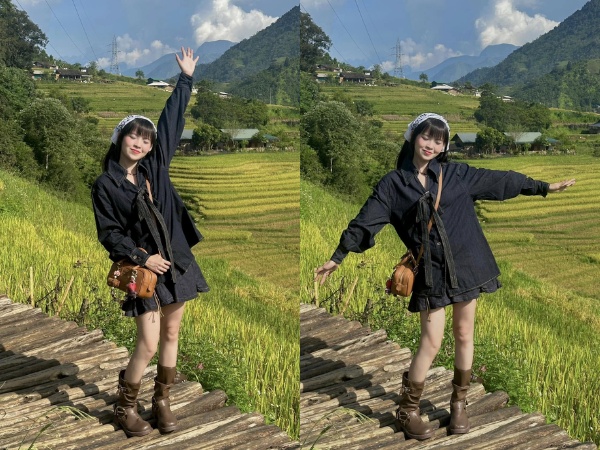 Hai chân khép vừa phải, giữ như một tư thế đứng tự nhiên