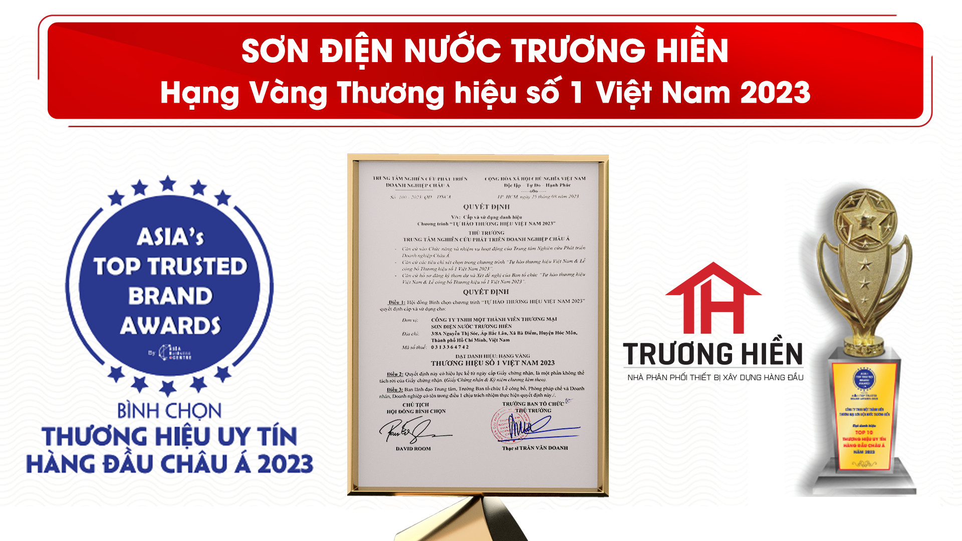 Trương Hiền vinh dự đạt giải " Thương Hiệu số 1 Việt Nam" vào 23/9/2023