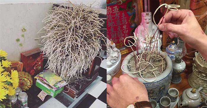 Các gia đình không nên để chân hương quá dày dẫn đến bát hương bị hóa âm