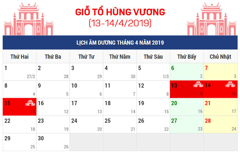 Lịch nghỉ lễ giỗ tổ Hùng Vương