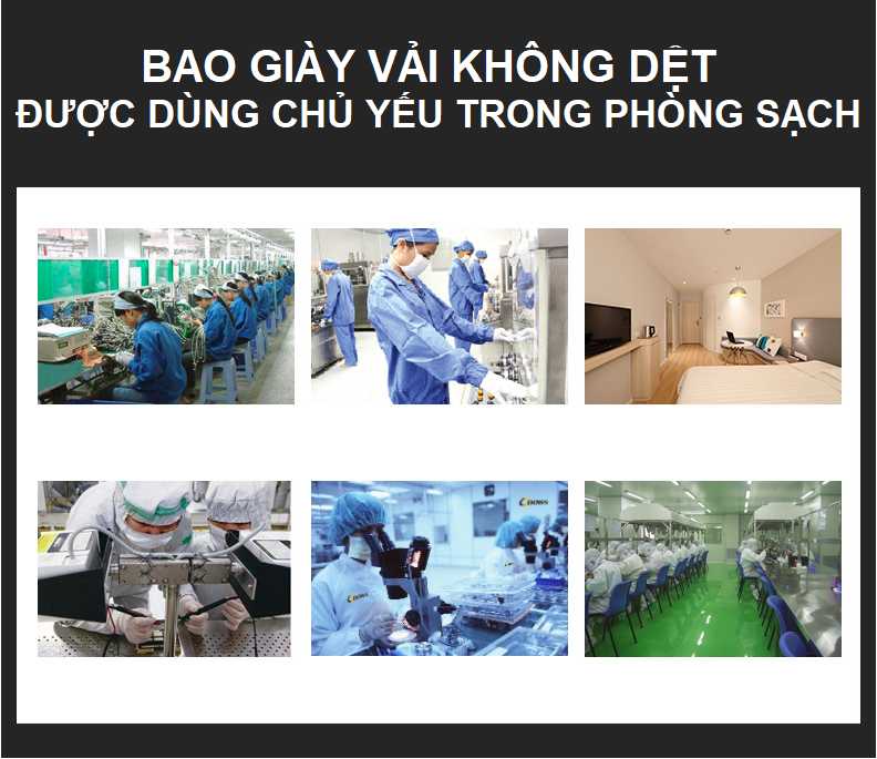 Bao bọc giày vải không dệt được dùng chủ yếu trong môi trường phòng sạch