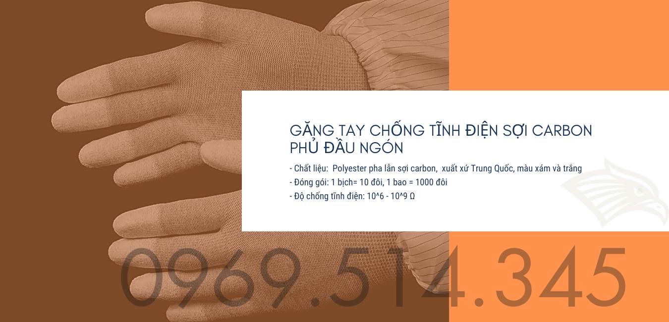 Găng tay chống tĩnh điện sợi carbon phủ PU đầu ngón