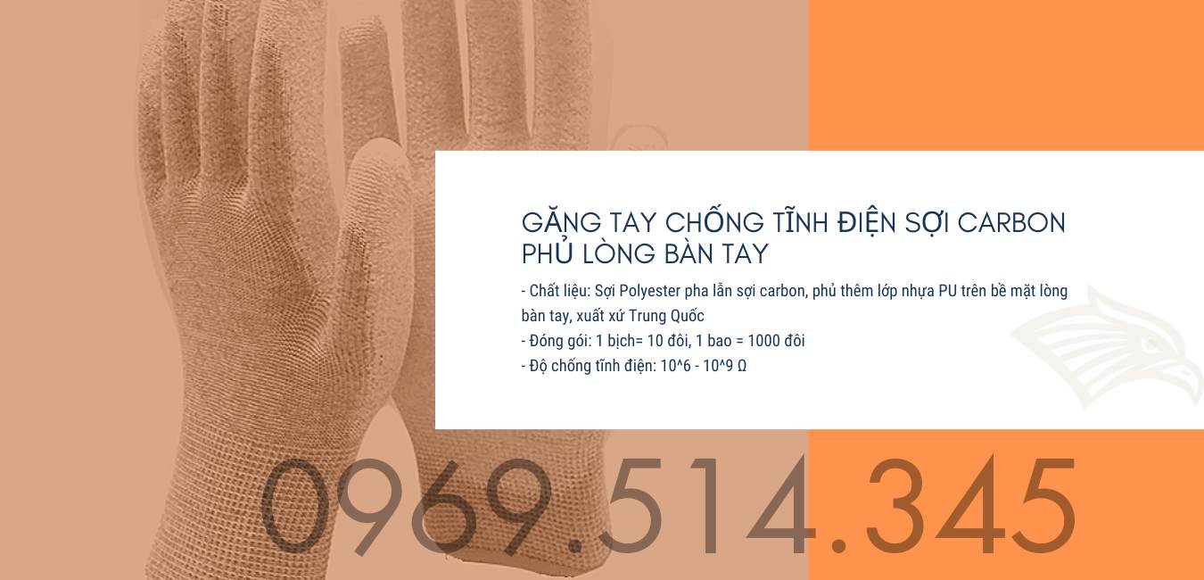 Găng tay chống tĩnh điện sợi carbon phủ PU lòng bàn tay