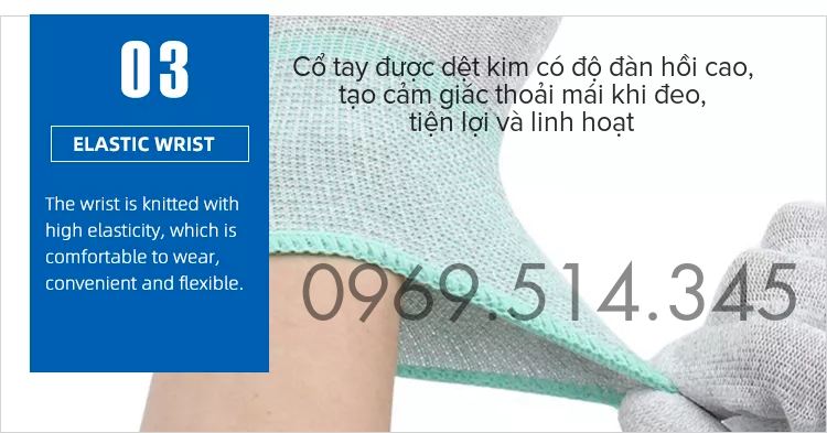 Cổ gang tay được dệt kim có độ đàn hồi tốt tạo độ thoải mái cho người sử dụng