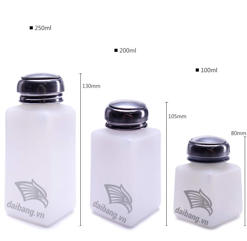 3 Kích thước phổ biến của Bình nhựa đựng cồn phòng sạch: 100ml, 200ml và 250ml