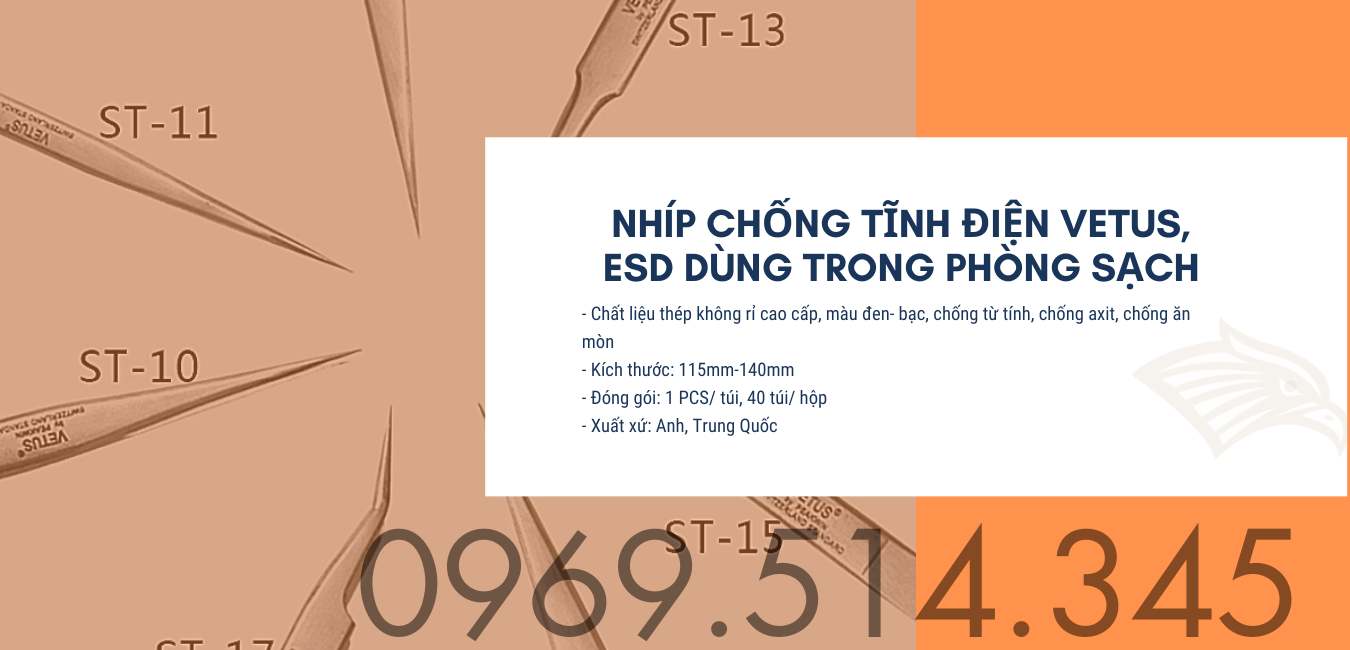 Nhíp chống tĩnh điện Vetus, ESD dùng trong phòng sạch