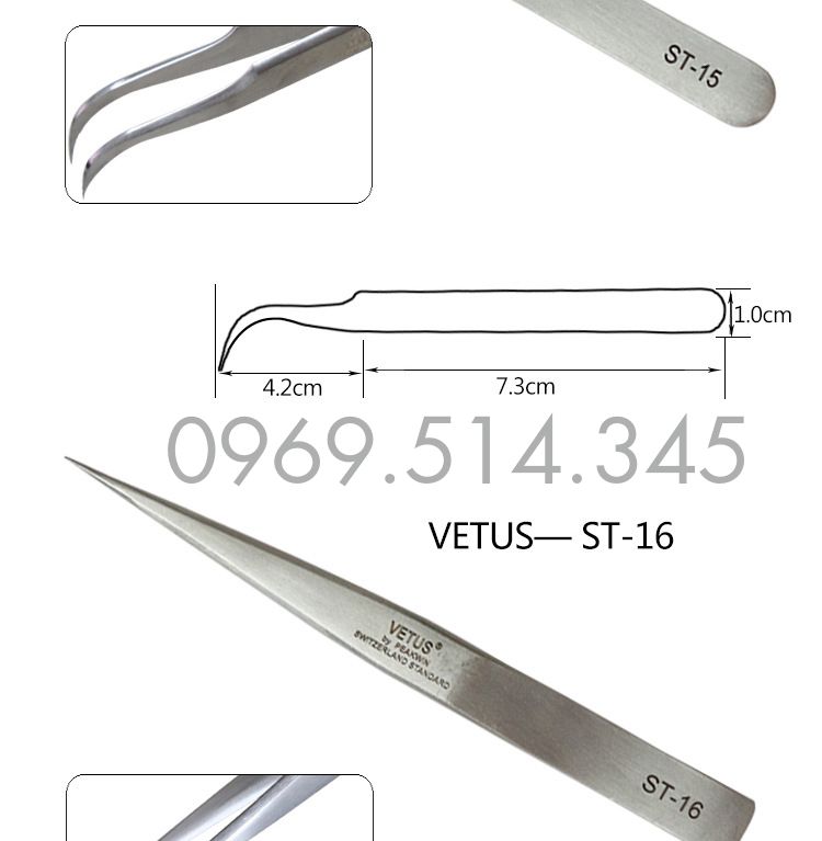 Nhíp Vetus ESD-16 mũi cong đầu nhọn
